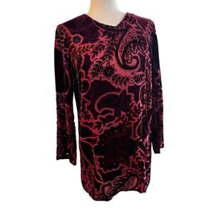 CITRON Santa Monica Velvet Burnout Burgundy Tunic Top Size M